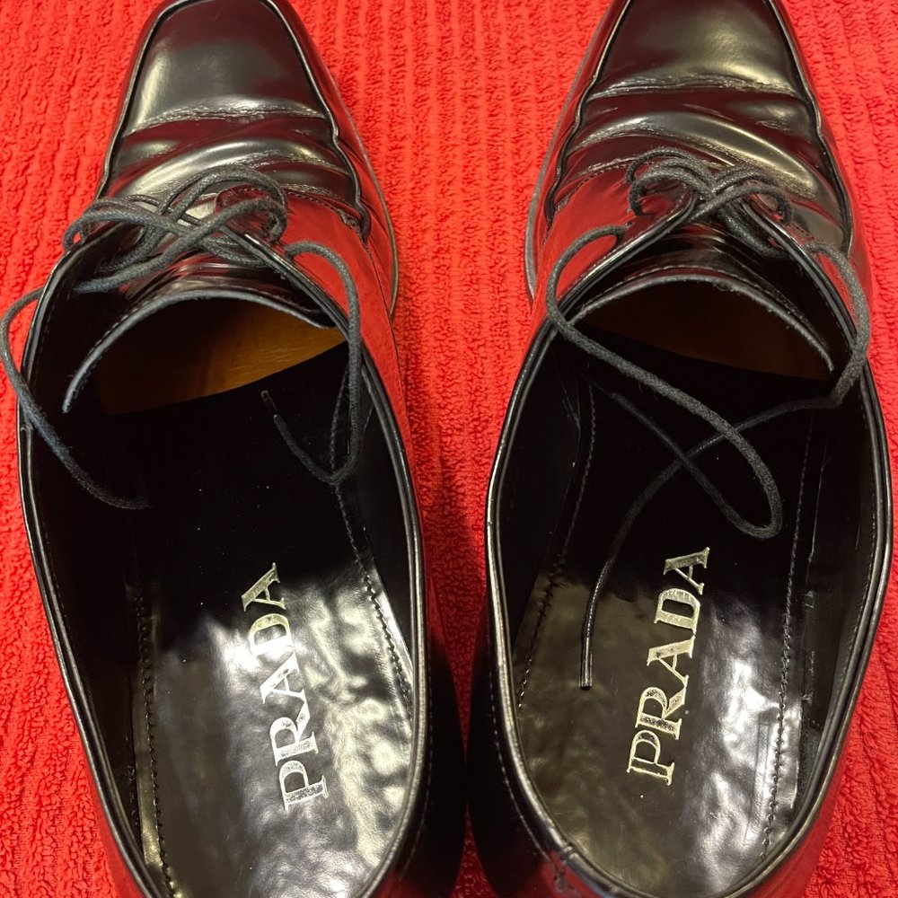 Prada Mens Patent Leather Upper and Out Soles Lace Up Black Made In Italy - Picture 10 of 16
